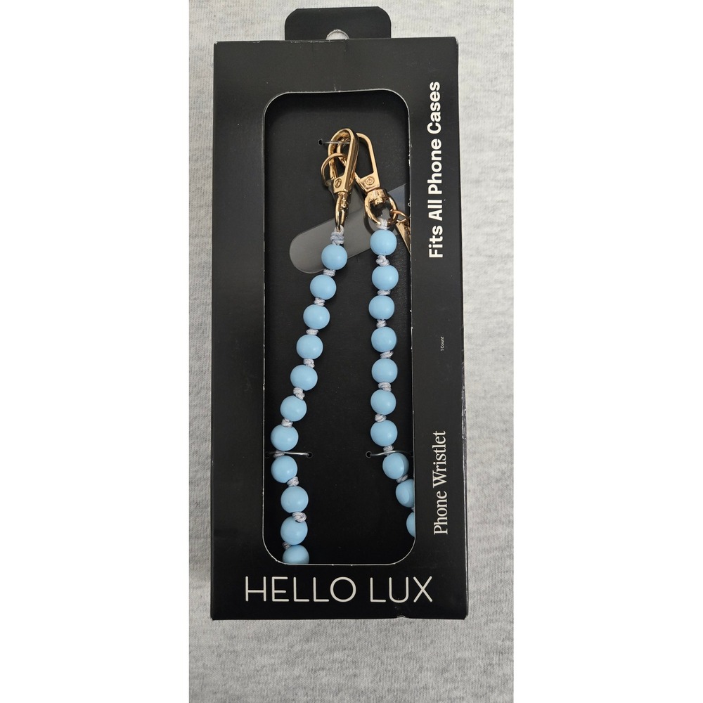 Hello Lux Light Blue Beaded Phone Wristlet Universal Strap Painted Wooden Beads
